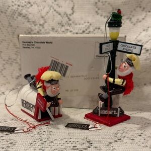 Hershey’s Ornaments set of 2 elf in mailbox and street pole vintage original box